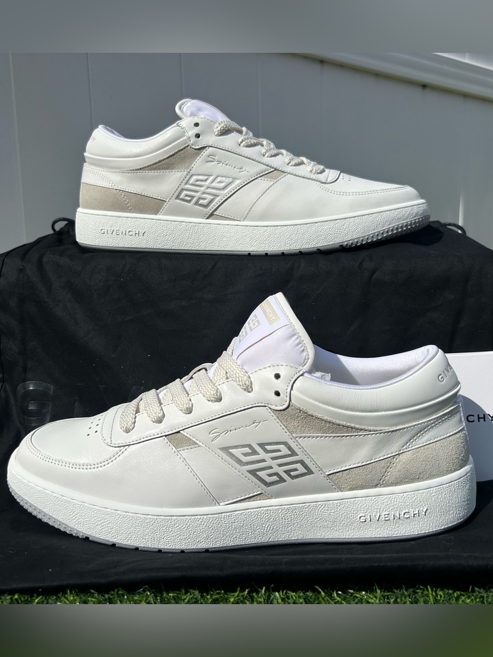 GIVENCHY G-MOVE LOW TOP LEATHER AND SUEDE SNEAKERS NEUTRAL WHITE/BEIGE SZ 43/10